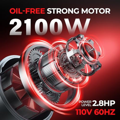 14 Gallon Ultra Quiet Air Compressor with Two Quick Couplers, 2.8HP MAX 115PSI Oil-Free Air Compressor Steel Tanks, 70dB Air Compressor with Wheels for Spray Painting, Auto Repair, Woodwork Nailing - size: 14G