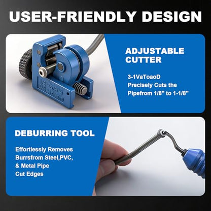 Brake Line Flaring Tool Kit, 37° & 45° Double/Bubble/Single Flares, All-in-One Tubing Flaring Tool with Cutter & Deburring Tool, for 3/16"–3/8" Brake, Fuel & Transmission Lines