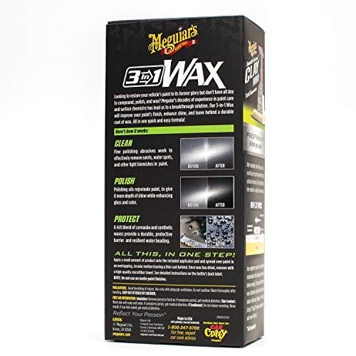 Meguiar's 3-in-1 Wax, Advanced Cleaner Wax that Blends Defect and Scratch Removal with Car Polishing, Keep Your Car Care Simple With an All in One Product, 16 Oz