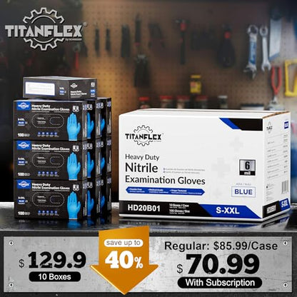 TitanFlex Nitrile Exam Gloves, Blue, 6-mil, Heavy Duty Nitrile Gloves, Mechanic Disposable Gloves, Latex Free, Powder Free - color: Blue(medium 1000)