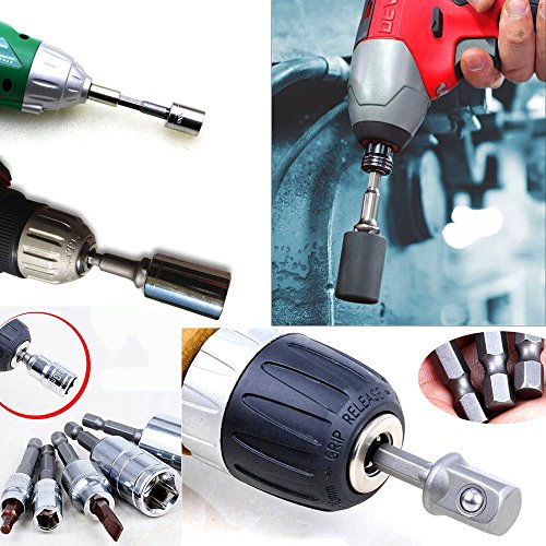 Impact Socket Adapter Set for Drill - 1/4 3/8 1/2" Impact Grade Driver Bit Set Extension Bit with Holder Ratchet Wrench Nut Hex Drive Adapter - color: 3*grey