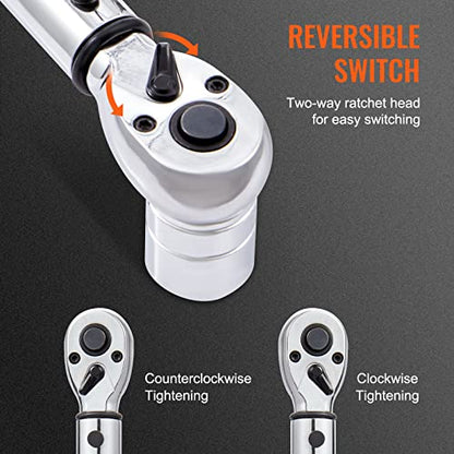 VEVOR 1/2-inch Drive Click Torque Wrench, 10-150ft.lb/14-204n.m Mechanical Dual Range Scales, Dual-Direction Adjustable with Adapters Extension Rod - size: 10-150 FT.LB, style: 1/2-inch