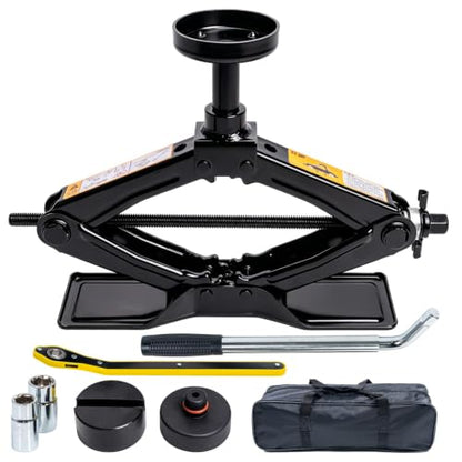 Scissor Jack 1.8 Ton Kit for Tesla Model 3 Y | Detachable extension column. Extra wide base. 2 rubber pads for Tesla + universal. Ratchet wrench. Storage bag included. - style: Changeable Head + Lug Wrench