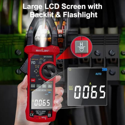 Digital Clamp Meter, 10000count Auto Ranging Multimeter, Voltmeter Supports 1000V AC/DC Voltage, 1200A AC/DC Current, Resistance, Capacitance, Continuity, Live Wire Test, NCV