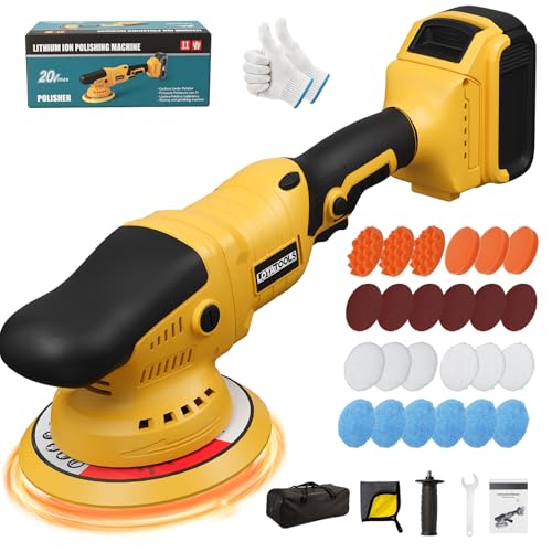 Car Buffer Polisher Kit, 6 Inch Cordless Polisher Compatible with Dewalt 21V Battery 6 Variable Speed 2800–5800 RPM Detachable Handle Polisher for Car Detailing (Battery Not Included) - color: Yellow Pro