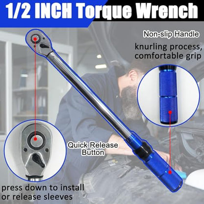 1/2-Inch Drive Click Torque Wrench, 10-110 N.m, 72-Tooth Dual-Direction Adjustable Torque Wrench with ±3% High Precision for Bicycle, Motorcycle and Car Maintenance