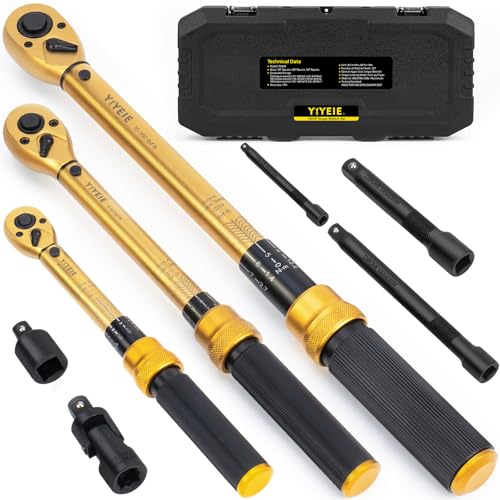 1/4 3/8 1/2-inch Drive Click Torque Wrench, 8Pcs Torque Wrench Set 10-230in.lb, 5-50ft.lb, 10-180ft.lb with Adapters, ±3% Accuracy, 72-Tooth Dual Scale Torque Wrenches for Bike, Moto, Car Repair - size: 1/2″3/8″1/4″ 8 PCS