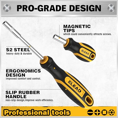 26-Piece Magnetic Security Torx Screwdriver Bit Set - 1/4 inch Magnetic Bit Driver, T5-T40, Ergonomic Cushion Grip 95mm & 210mm Handles, Torx, Square, Phillips, Slotted Bits - color: 26-piece Black