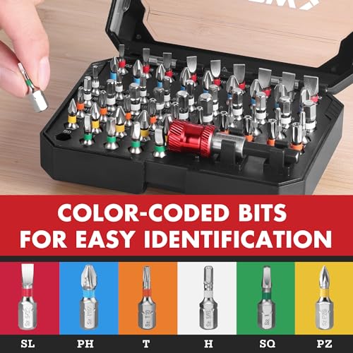 ARROW 59-Piece 1/4" Screwdriver Bit Set, S2 Steel Color-Coded Bits with Magnetic Bit Holder & Storage Case, Compatible with Power Drill, Screwdriver, and Mini Ratchet Wrench - style: 59 PCS Screwdriver Bit Set
