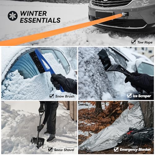 Car Emergency Kit with Portable Air Compressor, Winter Car Safety Roadside Assist Kit, Emergency Car Kit for Cars, Trucks