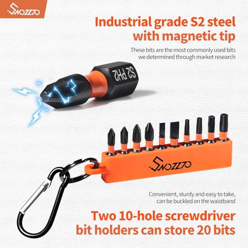 22PCS Commonly Used Screwdriver Bit Set,S2 Steel Phillips | Torx & Flat Head Impact Driver Bit Set with 1/4" Hex Shank Magnetic Drive Guide Set(Length: 3.15" + 4.72") & Bit Holder - size: 2PCS Drive Guides+20PCS Bits
