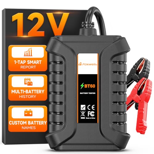 FOXWELL BT60 Bluetooth Car Battery Tester, 12V, 100-2000CCA Load Tester | SOH & SOC, Cranking & Alternator Charging Test, Multi-Battery History Review, Instant Report Sharing, Custom Battery Naming