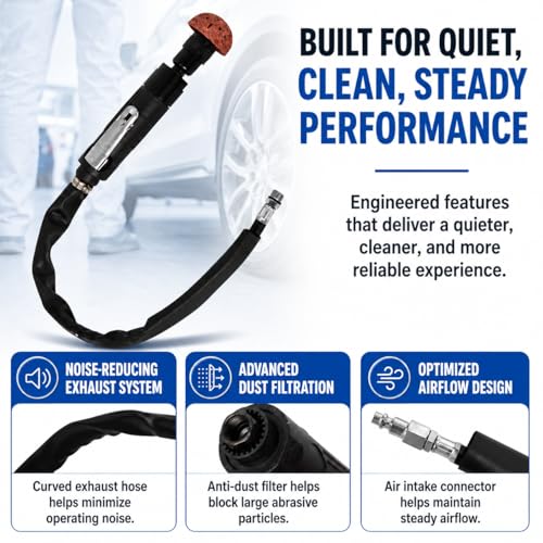Air Tire Repair Polish Patch Kit Heavy Duty - Includes 2500RPM Air Tire Buffer, Tire Inner Liner Scraper, 4 Tungsten Steel Buffing Wheel, Patch Roller, & Wire Brush - Professional Tire Patch Tools