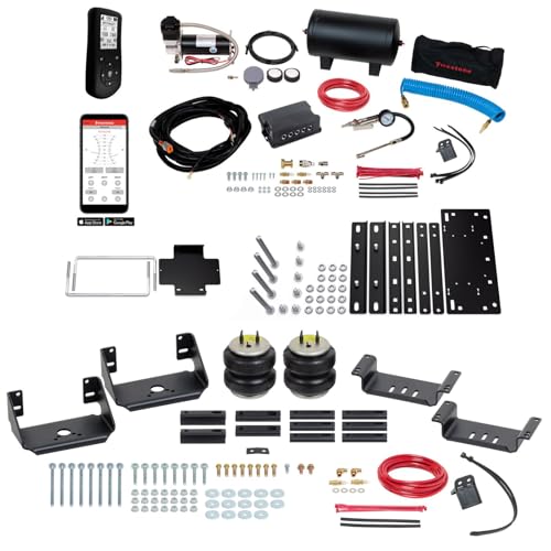 Firestone Airide Ride-Rite Rear Air Spring Kit with Air Command Dual Path Wireless App & Remote with Extreme Compressor Kit fits 1999-2026 F350 & 1999-2025 F450 Cab Chassis w/ 0" Lift | Decal - size: Dual Path with 2 Gallon Air Tank