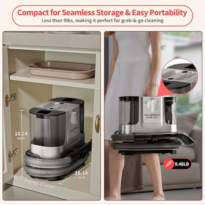 Upholstery Carpet Cleaner, MUJERBAY UltraHeat 12Kpa Portable Spot & Stain, Move with Universal Wheels & Handle, 1.18-inch Deep Cleaning Machine for Couch, Stairs, Car & Pet Messes.