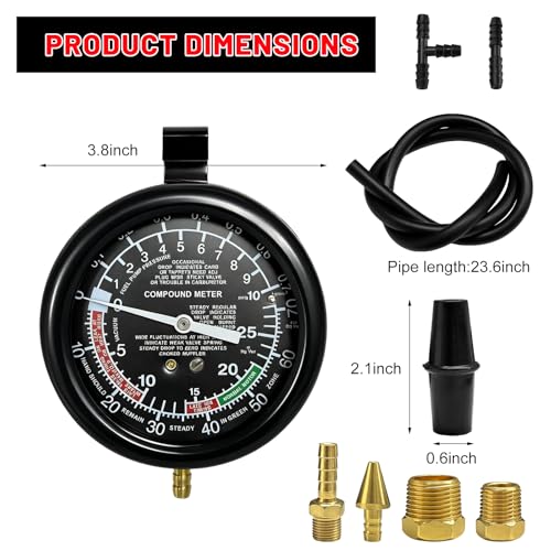 Vacuum and Fuel Pump Tester Gauge Kit, Auto Fuel Pressure Testing Tool Kit Vacuum Gauge, Leak Carburetor Pressure Diagnostic Tools for Cars Trucks Boats Motorcycles