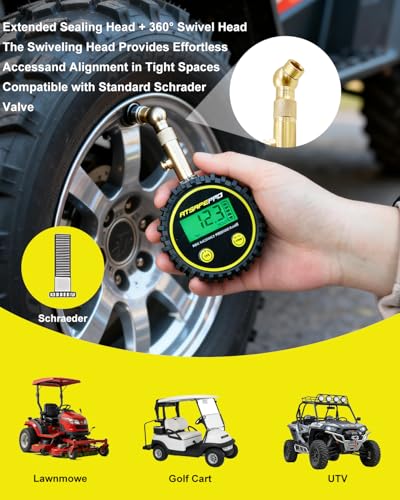 Digital Tire Pressure Gauge for Low Pressure Tires - 0-30 PSI ±0.5% Accuracy, Backlit LCD with 4 Units & Battery Indicator, 360° Swivel Head for Schrader Valve, Fit for ATVs, UTVs, Golf Carts - size: 30PSI
