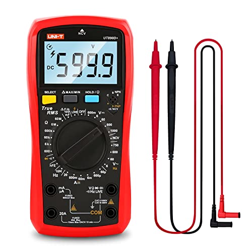 UNI-T Digital Multimeter Tester UT890D+ True RMS 6000 Counts Live Test Volt Ohm Meter, Voltage Ac Dc Current Amp Capacitor Tester hFE Diode Continuity NCV for Automotive HVAC - size: UT890D+