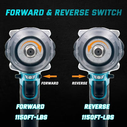 Upgrade 1500N.m/1150 Ft-lbs Cordless Impact Wrench, 2x 5.0AH Battery, 1/2 Inch Electric Impact Gun, Fast Charger, Power Impact Wrench for Truck RV Heavy-duty, 6 Sockets(17mm,18mm,19mm,21mm,22mm,24mm) - style: 1500N.m/1150Ft-lbs