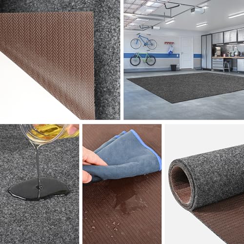 Non-Slip Garage Floor Mat, 17' x 7.4' Heavy Duty Under Car Parking Mat, Waterproof Oil Spill Containment Mat, Cuttable Reusable Garage Protector Mat for Concrete Floor
