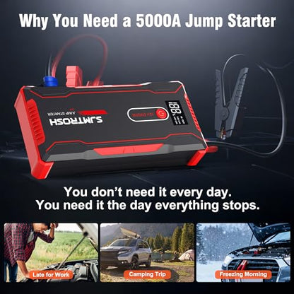 5000A Jump Starter, Car Battery Jump Starter Portable for All Gas/10L Diesel, 12V Jump Box with 59.2Wh High Capacity, Portable Car Battery Jump Starter Power Pack, Battery Jumper Starter Portable