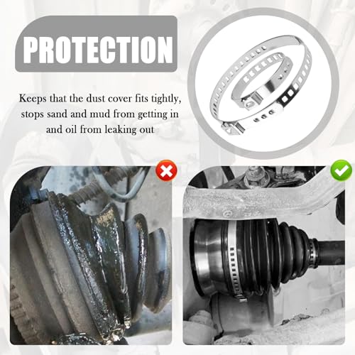 10PCS CV Boot Clamps Kit,Adjustable Tie Rod Boot Clamp for Secure Fixing Hose/Shaft Axle Boots,Universal Stainless Steel CV Axle Boots Clamp Car Accessories for Most Vehicles