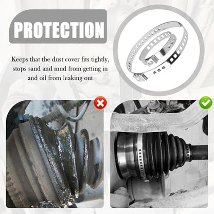10PCS CV Boot Clamps Kit,Adjustable Tie Rod Boot Clamp for Secure Fixing Hose/Shaft Axle Boots,Universal Stainless Steel CV Axle Boots Clamp Car Accessories for Most Vehicles