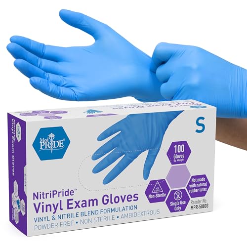 MED PRIDE Nitrile/Vinyl Blend Exam Gloves,Powder-Free,Blue,Small,100-Count - size: Small