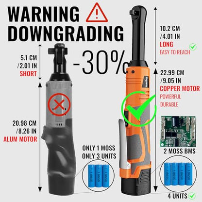 3/8" Electric Ratchet Wrench Set, Extended Long Neck Cordless Ratchet, 16V 45 ft-lbs Power Ratchet Kit, 600 RPM, 2 Batteries, LED, 9-Piece Accessory Set & Toolbox for Auto Repair