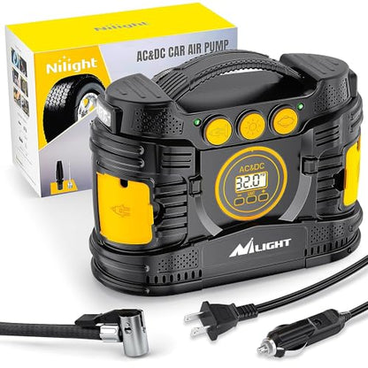 Nilight Tire Inflator Portable Air Compressor Dual Power for Car 12V DC and Home 110V AC Tires Pump Pressure Gauge Fast Inflate Auto Shutoff for Cars SUV Motorcycle Bicycle
