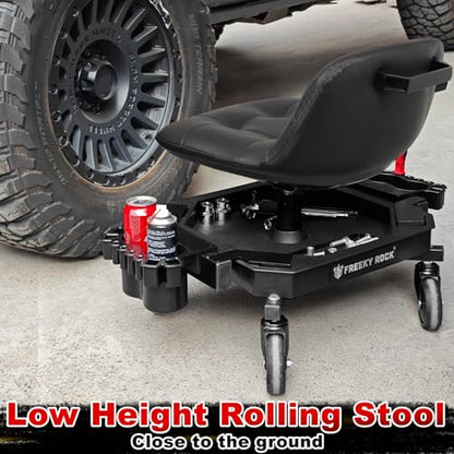 Rolling Stool with Wheels, Adjustable Height Pneumatic Garage Work Mechanic Stool Seat with Backrest, 400 LBS Capacity 360° Swivel Mechanic Crepper Chair with Tool Tray Storage, Black - color: Carbon Fiber Black