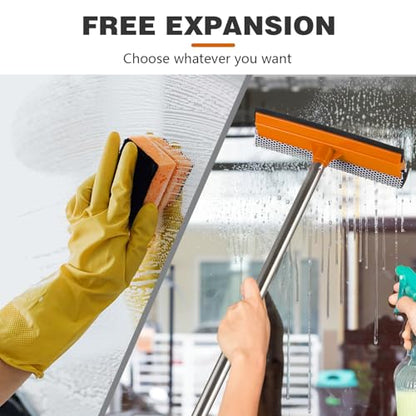 2-in-1 Adjustable Window Squeegee with Extendable Stainless Steel Pole, 30.7 inch-55 inch Height for Glass, Shower, Car Windshield and Glass Surface Cleaning