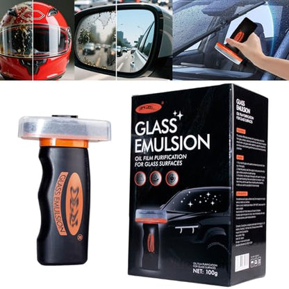 Glass Emulsion Cleaner, Windshield Cleaner, Car Windshield Cleaner Tool Roll-On Glass Compound with Cleaning Board, Removes Oil Film & Smudges, Improve Windshield Clarity for Safe Driving(100ml+Brush) - color: 1PCS: (100ml+Brush)