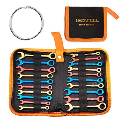 Small Combination Wrench Sets Metric and Standard 20 PCS 4-11mm & 5/32" to 7/16" Color Plated Open and Box End Mini Wrenches with Key Ring Ignition Wrench Set with Zipper Bag - style: Metric and SAE