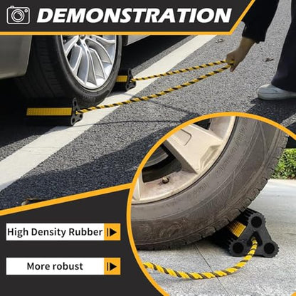 Wheel Chocks for RV Trailer Camper Trucks and Aircraft, Versatile Heavy Duty Rubber Wheel Chocks Block with 3 Reflective Strips, Tire Wheel Immobilizers & Chocks, [2pair/4pack with Rope]RV Accessories - size: 8.21"2pair4pack