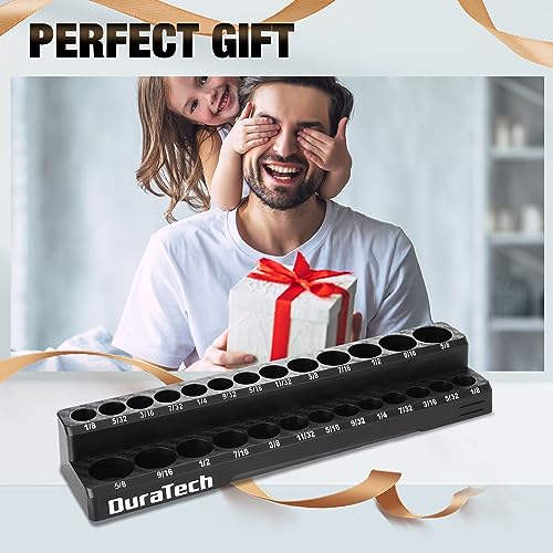 DURATECH Magnetic Socket Organizer Set, 1/4" SAE Socket Holders | Socket Trays, Tool Box, Tool Cart Organizer, Standard & Deep Sockets Organizer, Carbon Fiber, Prevent Scratching, 26-holder - size: 1/4" DR, SAE