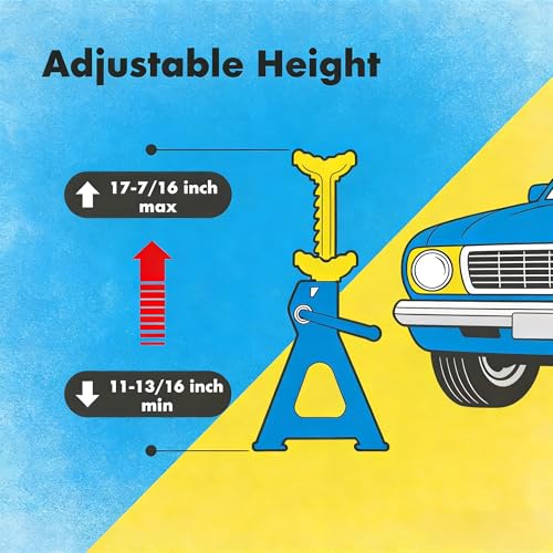 Superokay 3 Ton (6600 lbs) Jack Stands with Double Locking Pin, Heavy Duty Steel Car Jack Stands for SUVs, Sedans & Light Trucks, Adjustable Height 11.8" to 17.4", Large Stable Foot Base, 1 Pair