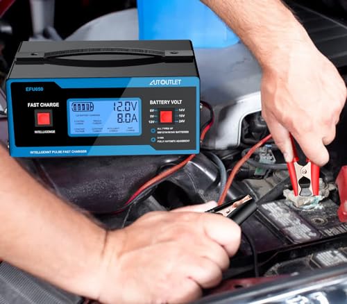 AUTOUTLET Upgraded 8 Volt Battery Charger for Golf Cart Automotive Battery Charger and Maintainer 0-14A with Cable Clamps for 6/8/12/14/16/24V Lead-Acid Batteries - color: Blue