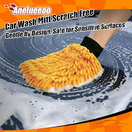 4 Pack Car Wash Mitt Microfiber, Premium Chenille Microfiber Wash Car Mitts Sponge Scratch Free & Lint-Free, Mitts Waterproof Lining Orange (8''X12'') - size: XCST_8X12IN_OG_4PCS