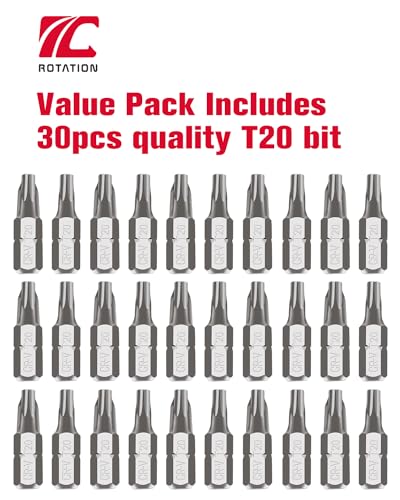 ROTATION 30PCS T20 Bit Set, 1/4" Hex Shank, Impact Grade Phillips Bit Set | Chrome Vanadium Steel, Impact Grade, Phillips Bit Set - color: T20