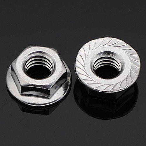M8 Serrated Flange Nuts Flanged Locknuts, Stainless Steel 18-8 (304), Bright Finish, 50 PCS - color: Silver, size: M8