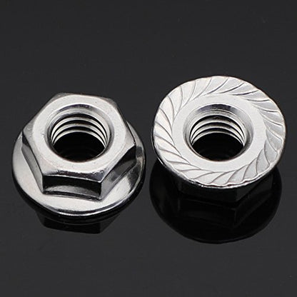 1/4-20 Serrated Flange Hex Lock Nuts Locknuts, Stainless Steel (304) 18-8, Bright Finish, Pack of 50 - color: Silver, size: 1/4-20