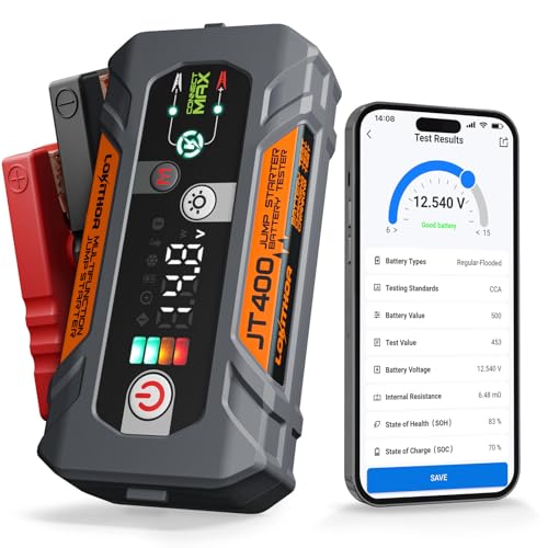 LOKITHOR JT400 12V Jump Starter and Battery Tester 2-in-1, 2500A Battery Jumper Starter Portable for Up to 8.5L Gas & 6.5L Diesel Engines, 100-2000 CCA Load Capacity Automotive Load Tester (Orange) - color: Orange