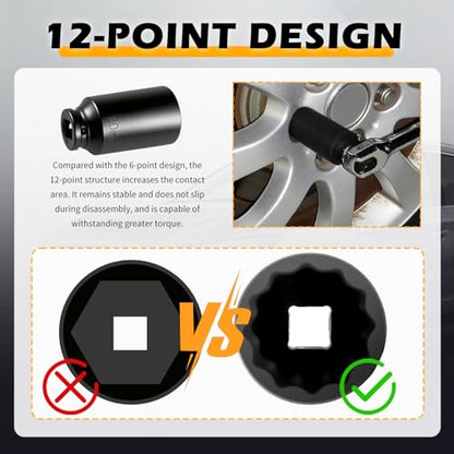 30mm Socket with 1/2" Drive,Anti-Slip 30mm 12 Point Axle Nut Socket for Axle Shaft Nut Dismantling & Installation,Professional Deep Impact Sockets Set for Impact Ratchet Wrench
