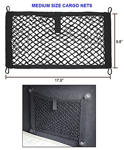 [2 Pack], JAVOedge Storage Stretchable Mesh Pocket Net for Car, Trunk, RV, Boats, Home with 8 PCS Mounting Screws and Built-in Hooks - size: Medium (17.9 Inches x 9.8 Inches)
