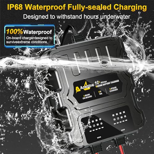 2 Bank Marine Battery Charger, 20A (10A/Bank) 12V IP68 Waterproof LCD Onboard Battery Charger with Overcharge Protection, Battery Maintainer for Lead-Acid, AGM, Gel, LiFePO4, Lithium, Boat, Car, RV
