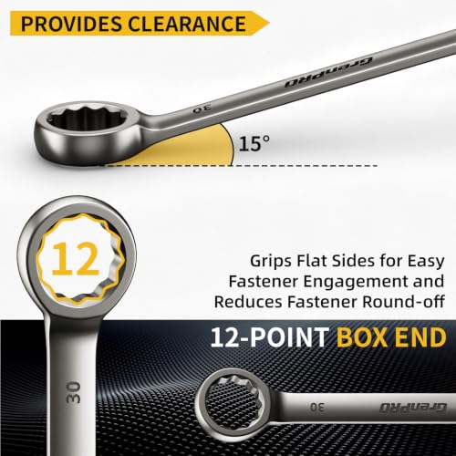 GRENPRO 23-32MM Large Metric Wrench Set, Combination Open End Wrench Sets | Color Rings, Roll Up Pouch, CRV Steel, Nickel Rust-Proof Coating, Free Gauge for Quick Size Matching - style: Metric Nickel Wrench Set Large