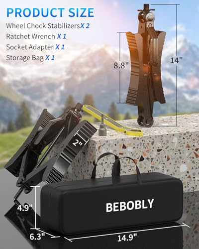BEBOBLY Camper RV Wheel Chock Stabilizer 2 Sets, Heavy Duty X-Shaped Camper Wheel Chocks with Wrench for Travel Trailer, Fits 3.5" to 12" Wheel Gaps, Anti-Move Tire Wheel Chock