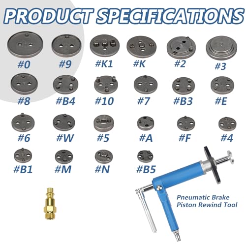 Pneumatic Brake Caliper Compression Tool, 24PCS Air Disc Brake Piston Compression Tool Kit, Rewind Spreader Air Tool Set for Cars Trucks