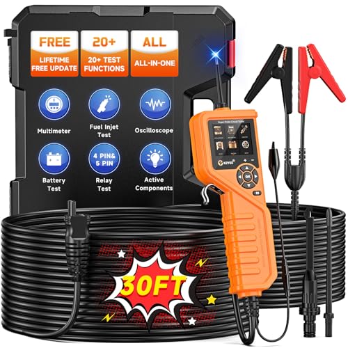 KZYEE KM601 Power Circuit Probe Kit, 12V-24V Automotive Circuit Tester with Fuel Injector, Battery Test, Multimeter, Oscilloscope, Short Circuit Finder, Component Activator, Current Probe, 30FT Cable - color: Vivid Orange